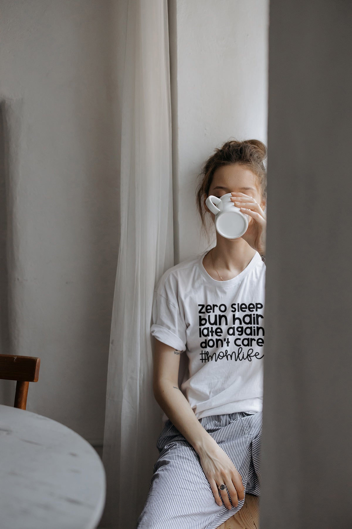 Zero Sleep Bun Hair Late Again Don't Care Mom Life