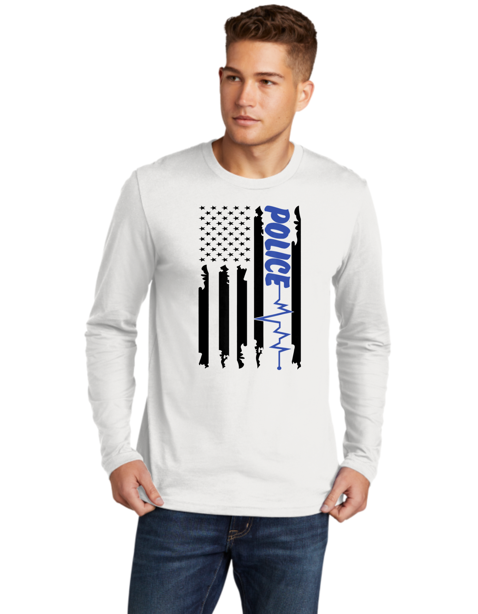 Blue Line Heart Beat Flag