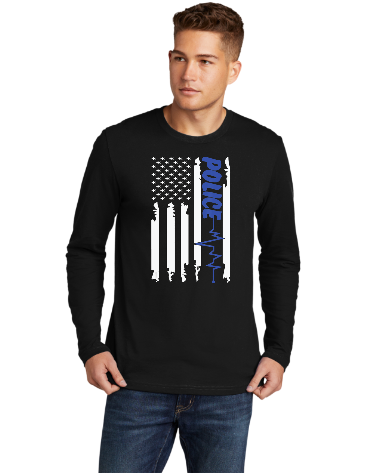 Blue Line Heart Beat Flag