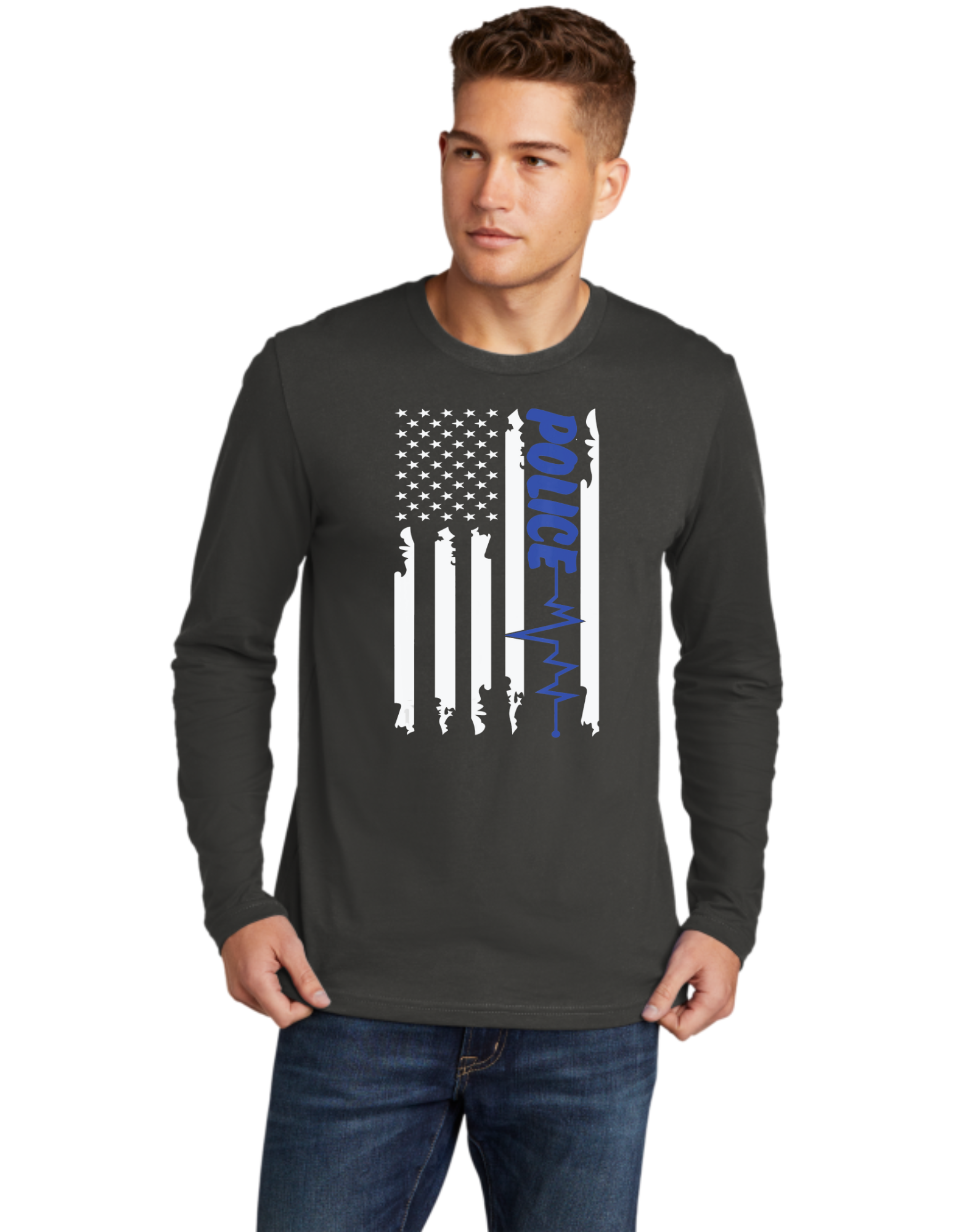 Blue Line Heart Beat Flag