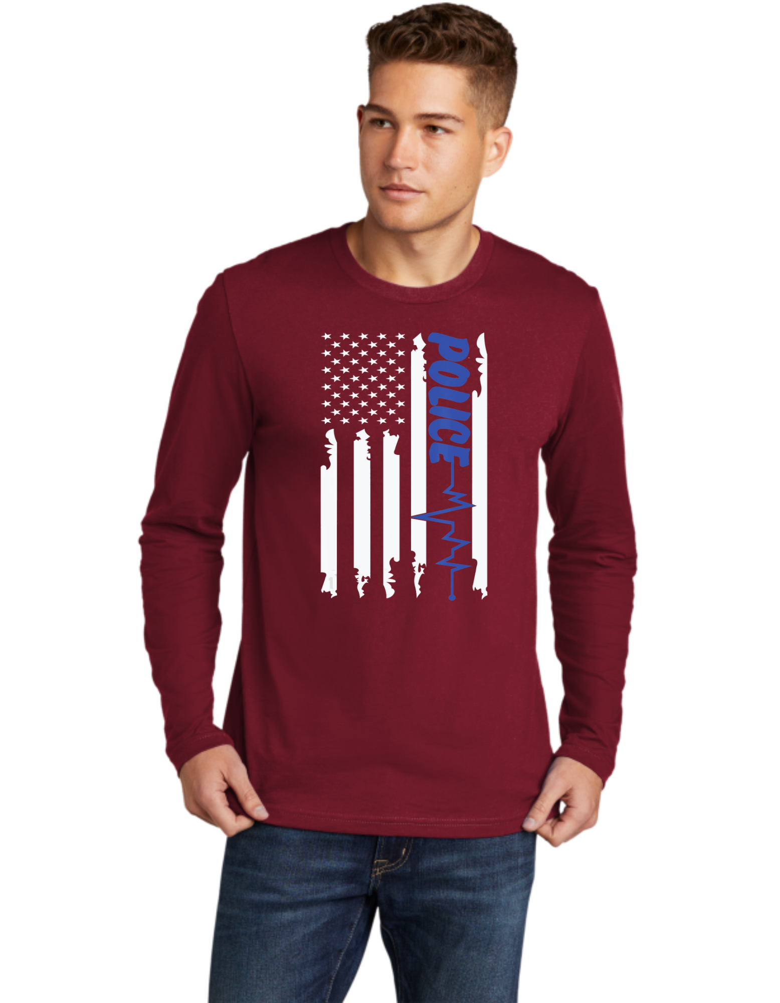 Blue Line Heart Beat Flag