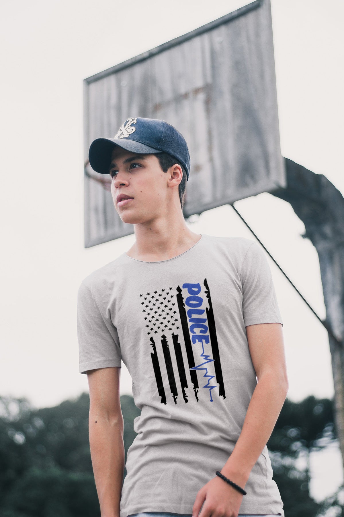 Blue Line Heart Beat Flag